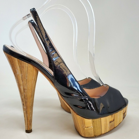 MIU MIU Black Patent Leather Slingback Heels Women's Shoes Size 38.5 US 8.5 - Picture 4 of 11